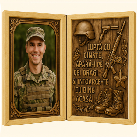 Carti Pe Lemn - Tablou Personalizat din Lemn Tip Carte pentru Soldat