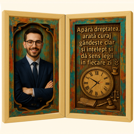 Carti Pe Lemn Vintage Cu Ceas - Tablou Personalizat Cadou Avocat-Ceas Functional