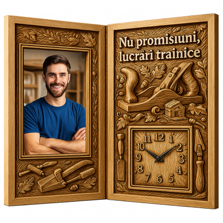 Carti Pe Lemn cu Ceas - Cadou Personalizat pentru Tâmplar