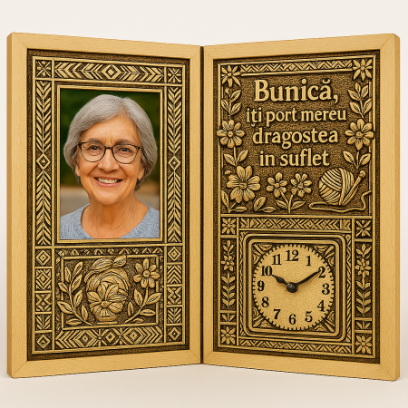Carti Pe Lemn cu Ceas - Cadou Personalizat pentru Bunică