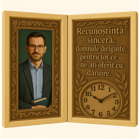 Cadre Didactice - Tablou Personalizat Cadou Diriginte-Carte din Lemn cu Ceas