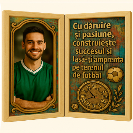 Carti Pe Lemn Vintage Cu Ceas - Tablou Personalizat Cadou Fotbalist-Ceas Functional