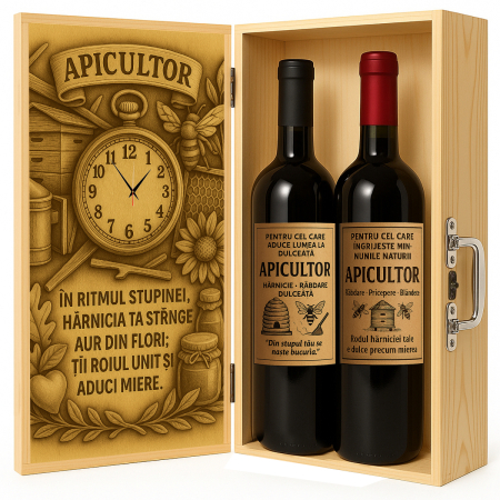 Cutii Vin de Lux - Cutie vin din lemn – cadou de lux pentru apicultor