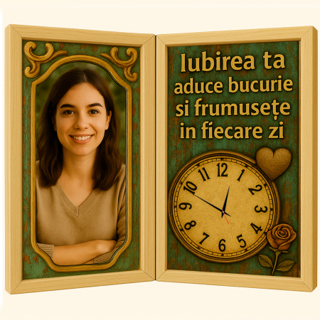 Carti Pe Lemn Vintage Cu Ceas - Tablou Personalizat Cadou Iubita-Ceas Functional
