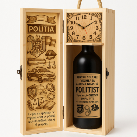 Cutii Vin de Lux - Cutie vin din lemn – cadou de lux pentru polițist