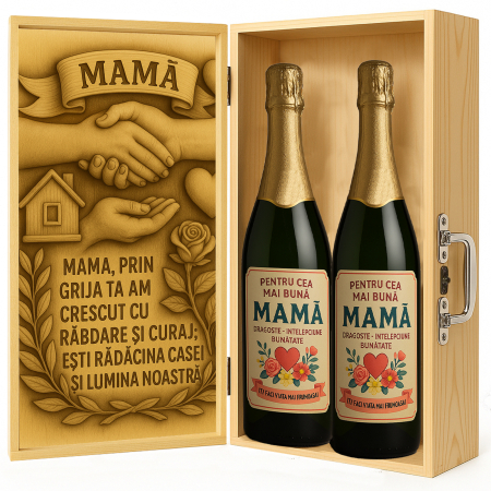 Cutii Vin de Lux - Cutie vin din lemn – cadou de lux pentru mamă