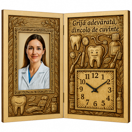 Carti Pe Lemn cu Ceas - Cadou Personalizat pentru Stomatolog