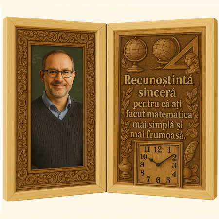 Cadre Didactice - Tablou Personalizat Cadou Profesori Matematica-Carte din Lemn cu Ceas