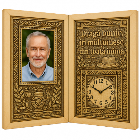 Carti Pe Lemn cu Ceas - Cadou Personalizat pentru Bunic