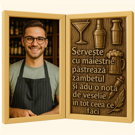 Carti Pe Lemn - Tablou Personalizat din Lemn Tip Carte pentru Barman