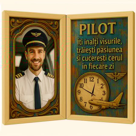 Carti Pe Lemn Vintage Cu Ceas - Tablou Personalizat Cadou Pilot-Ceas Functional