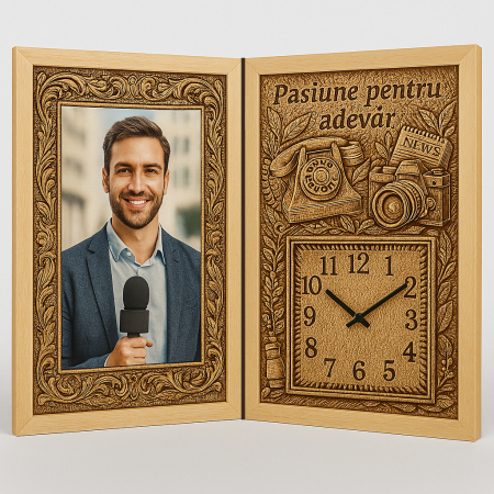 Carti Pe Lemn cu Ceas - Cadou Personalizat pentru Jurnalist