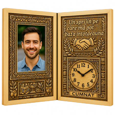 Carti Pe Lemn cu Ceas - Cadou Personalizat pentru Cumnat