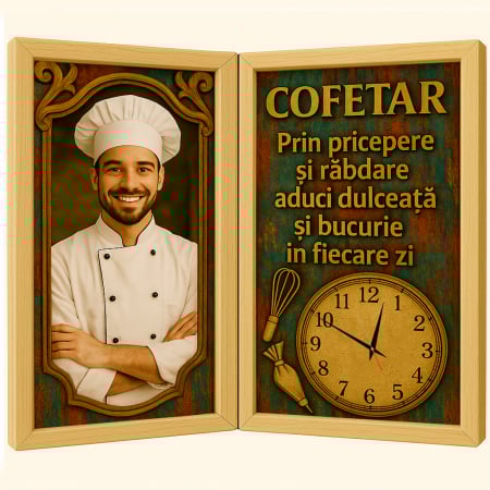 Carti Pe Lemn Vintage Cu Ceas - Tablou Personalizat Cadou Cofetar-Ceas Functional