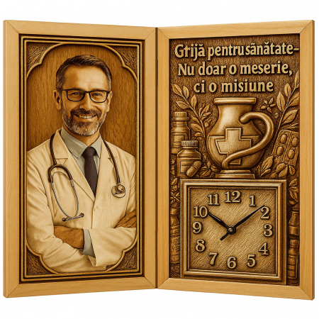 Carti Pe Lemn cu Ceas - Cadou Personalizat pentru Farmacist