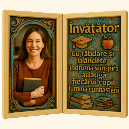 Cadre Didactice - Tablou Personalizat Cadou Invatatoare-Carte din Lemn Vitange