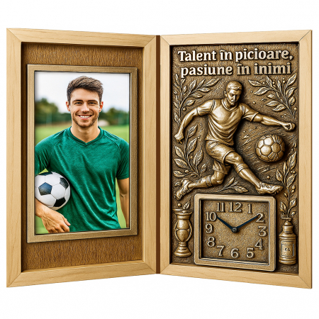 Carti Pe Lemn cu Ceas - Cadou Personalizat pentru Fotbalist