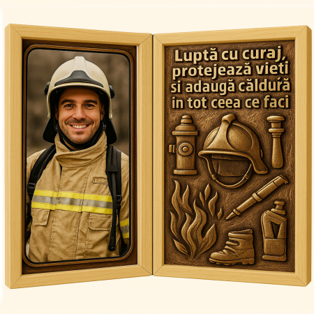 Carti Pe Lemn - Tablou Personalizat din Lemn Tip Carte pentru Pompier