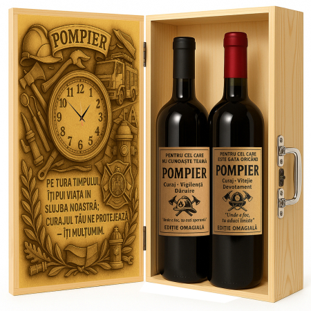 Cutii Vin de Lux - Cutie vin din lemn – cadou de lux pentru pompier