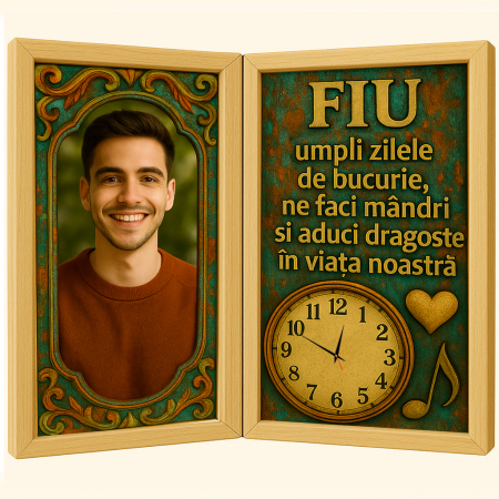 Carti Pe Lemn Vintage Cu Ceas - Tablou Personalizat Cadou Fiu-Ceas Functional