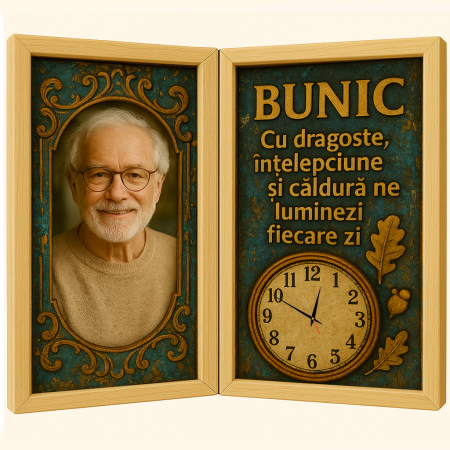 Carti Pe Lemn Vintage Cu Ceas - Tablou Personalizat Cadou Bunic- Ceas Functional