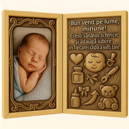 Carti Pe Lemn - Tablou Personalizat din Lemn Tip Carte pentru Nou-Născut