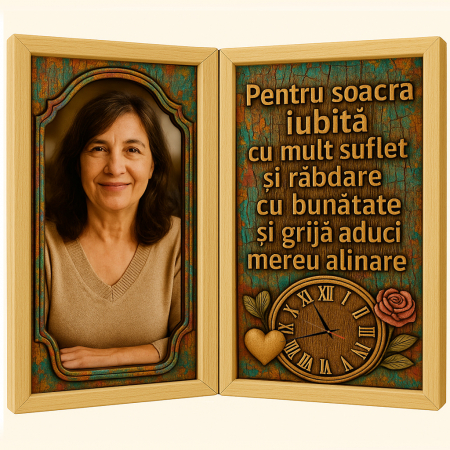 Carti Pe Lemn Vintage Cu Ceas - Tablou Personalizat Cadou Soacra-Ceas Functional