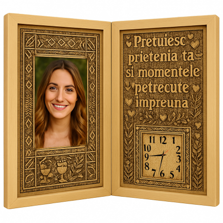 Carti Pe Lemn cu Ceas - Cadou Personalizat pentru Prietenă