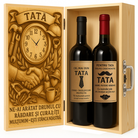 Cutii Vin de Lux - Cutie vin din lemn – cadou de lux pentru tată