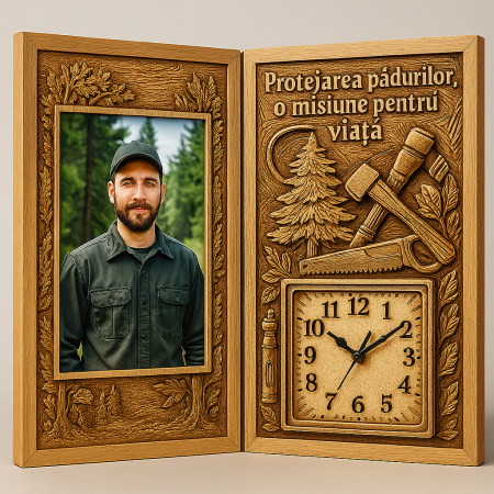 Carti Pe Lemn cu Ceas - Cadou Personalizat pentru Pădurar