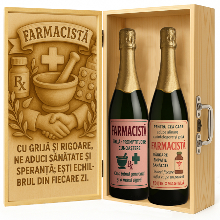 Cutii Vin de Lux - Cutie vin din lemn – cadou de lux pentru farmacistă