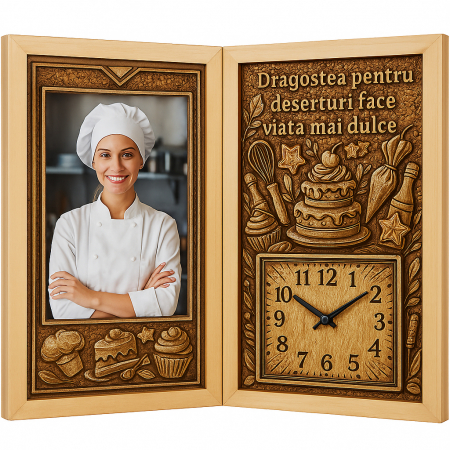 Carti Pe Lemn cu Ceas - Cadou Personalizat pentru Cofetar