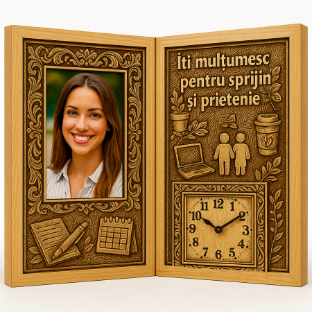 Carti Pe Lemn cu Ceas - Cadou Personalizat pentru Colegă