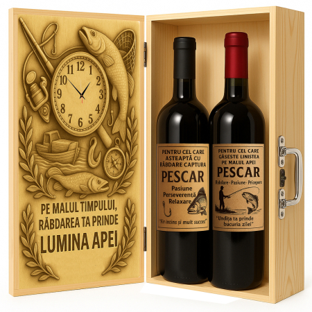Cutii Vin de Lux - Cutie vin din lemn – cadou de lux pentru pescar