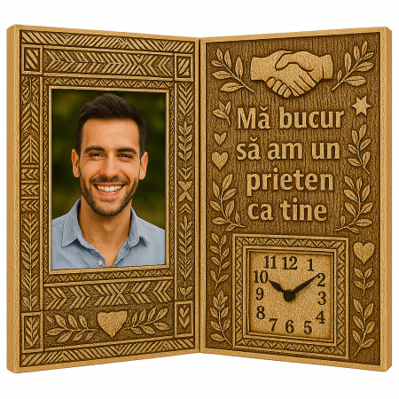 Carti Pe Lemn cu Ceas - Cadou Personalizat pentru Prieten