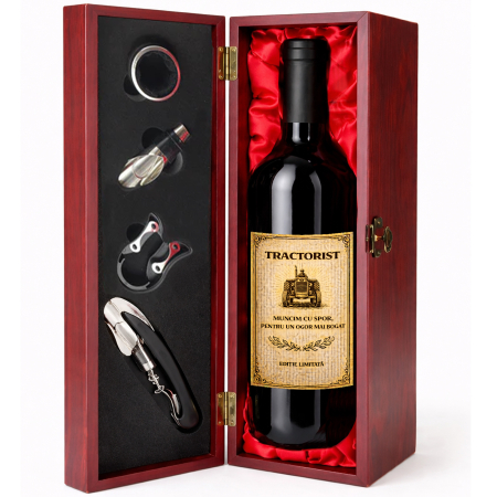 Cutie cadou cu vin personalizat pentru tractorist [1]