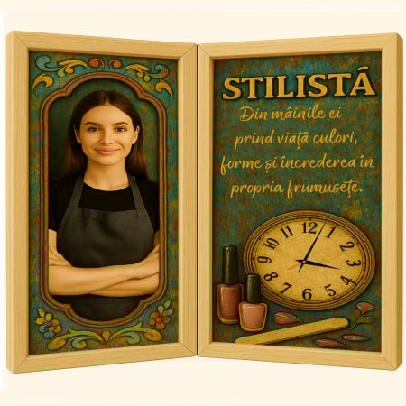 Carti Pe Lemn Vintage Cu Ceas - Tablou Personalizat Cadou Nail Stilista-Ceas Functional