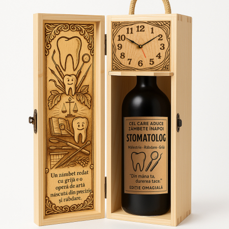 Cutii Vin de Lux - Cutie vin din lemn – cadou de lux pentru stomatolog