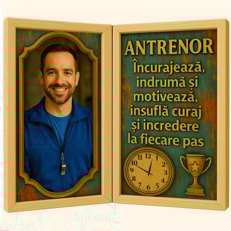 Carti Pe Lemn Vintage Cu Ceas - Tablou Personalizat Cadou Antrenor-Ceas Functional