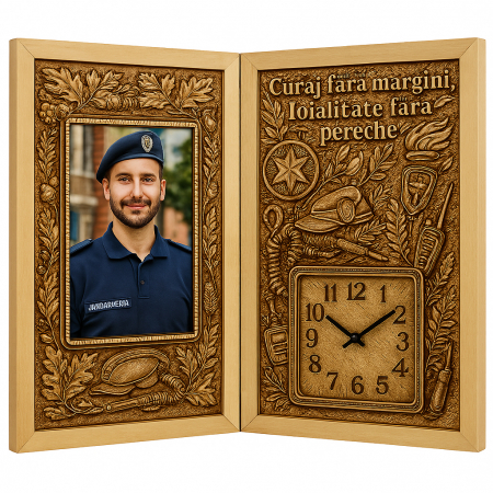 Carti Pe Lemn cu Ceas - Cadou Personalizat pentru Jandarm