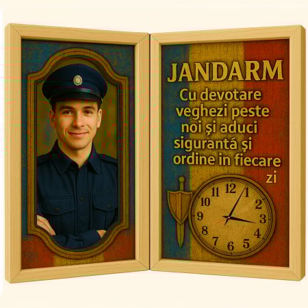 Carti Pe Lemn Vintage Cu Ceas - Tablou Personalizat Cadou Jandarm-Ceas Functional