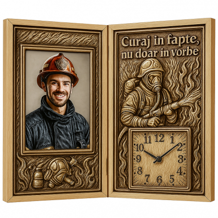 Carti Pe Lemn cu Ceas - Cadou Personalizat pentru Pompier