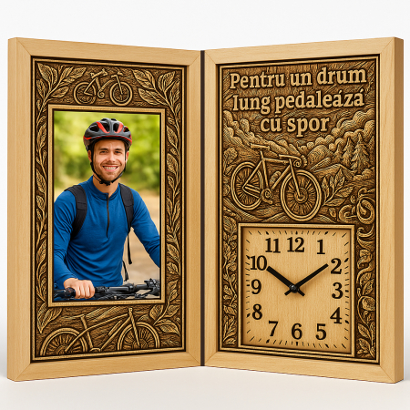Carti Pe Lemn cu Ceas - Cadou Personalizat pentru Biciclist