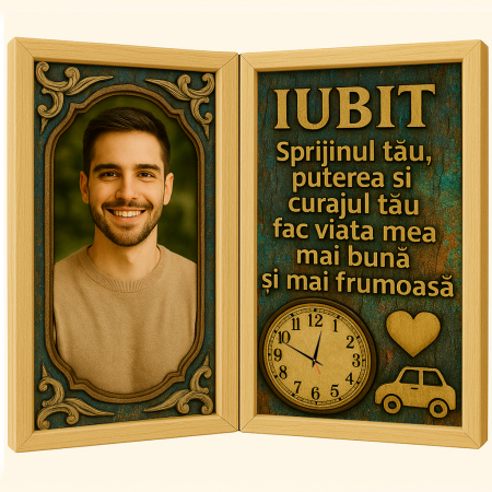 Carti Pe Lemn Vintage Cu Ceas - Tablou Personalizat Cadou Iubit-Ceas Functional