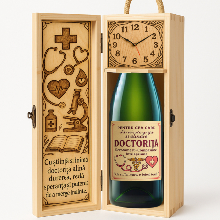 Cutii Vin de Lux - Cutie șampanie din lemn – cadou de lux pentru doctoriță