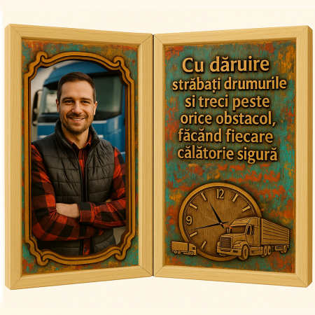 Carti Pe Lemn Vintage Cu Ceas - Tablou Personalizat Cadou Sofer-Ceas Functional