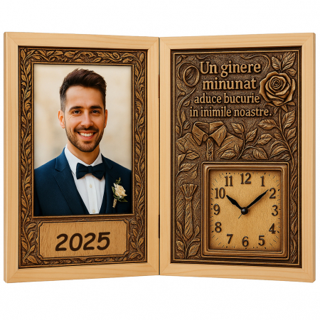 Carti Pe Lemn cu Ceas - Cadou Personalizat pentru Ginere
