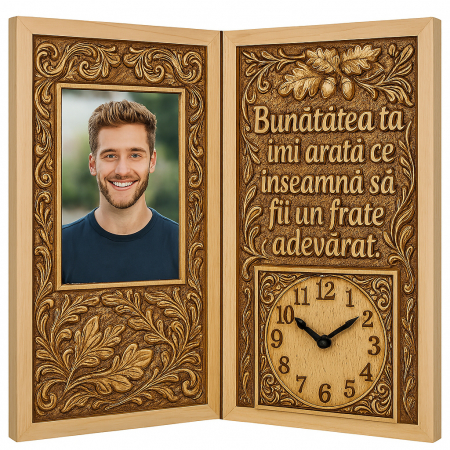 Carti Pe Lemn cu Ceas - Cadou Personalizat pentru Frate