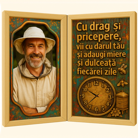 Carti Pe Lemn Vintage Cu Ceas - Tablou Personalizat Cadou Apicultor-Ceas Functional
