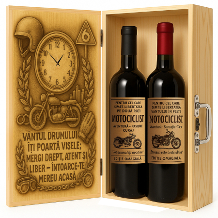 Cutii Vin de Lux - Cutie vin din lemn – cadou de lux pentru motociclist